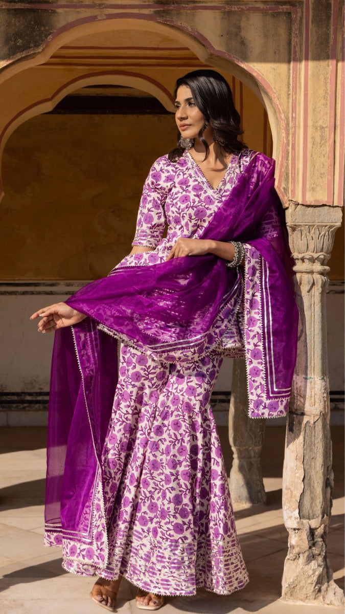 AAFREEN COTTON BLOCK PRINT SHARARA SET - Pomcha Jaipur