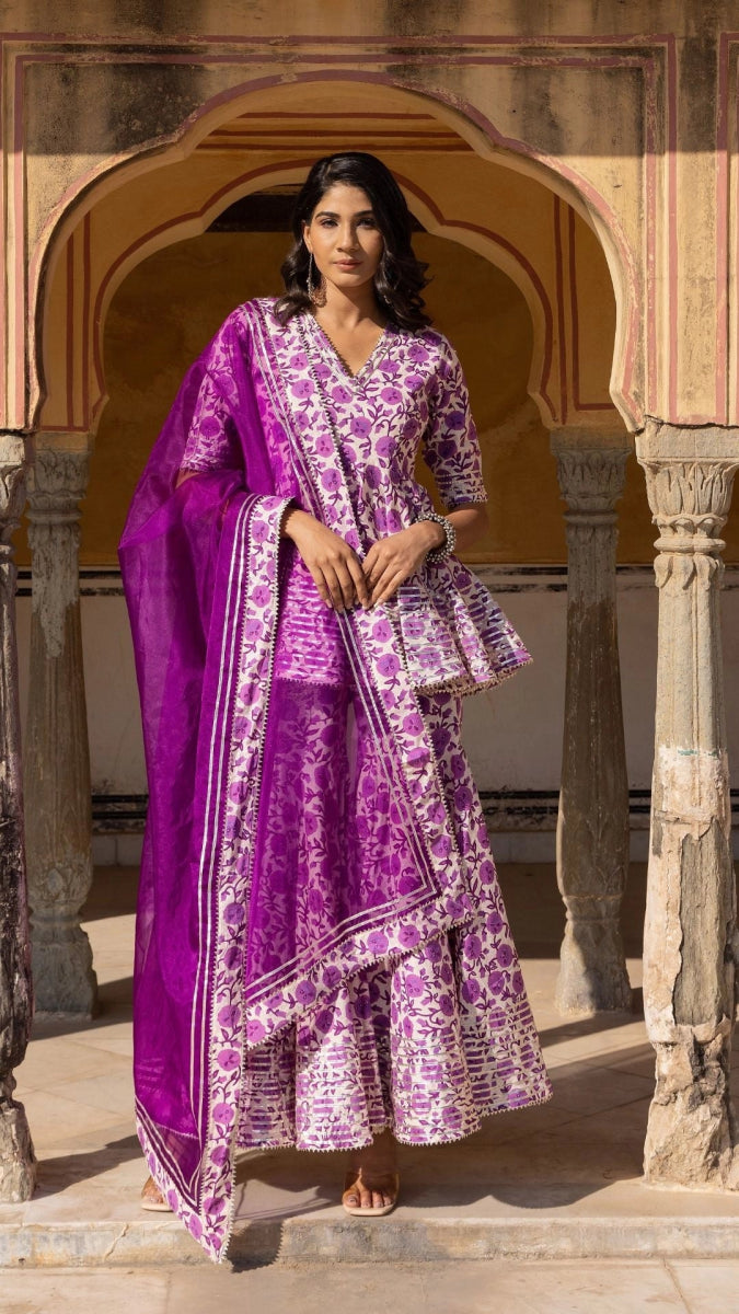 AAFREEN COTTON BLOCK PRINT SHARARA SET - Pomcha Jaipur