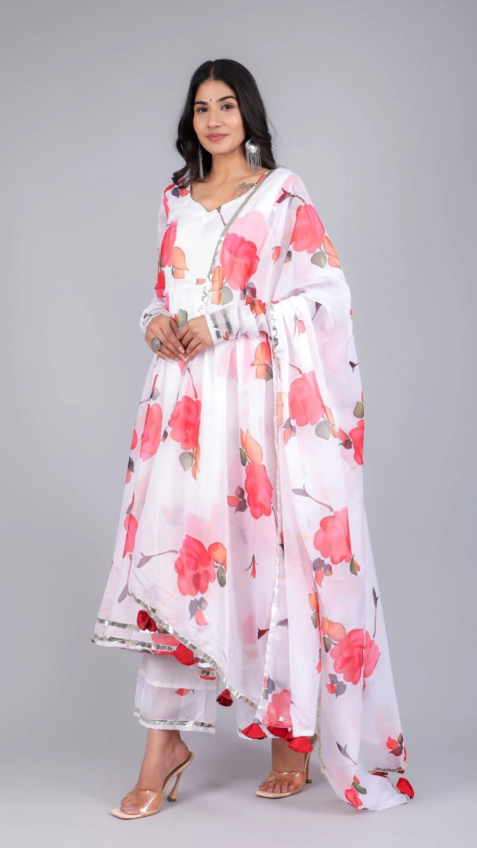 AANCHAL RED PHOOL ORGANZA ANARKALI - Pomcha Jaipur