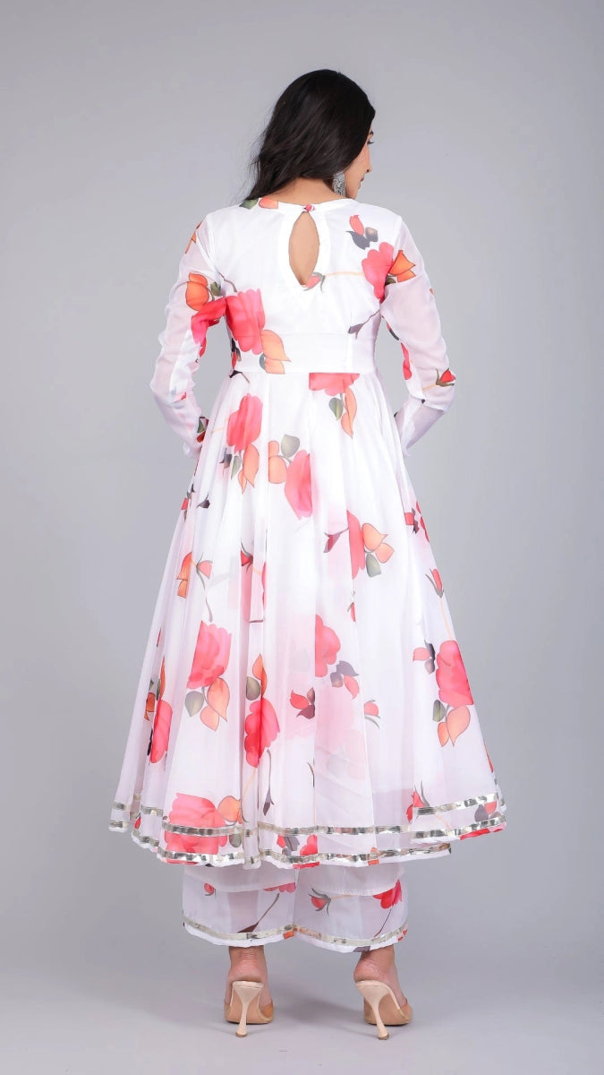 AANCHAL RED PHOOL ORGANZA ANARKALI - Pomcha Jaipur