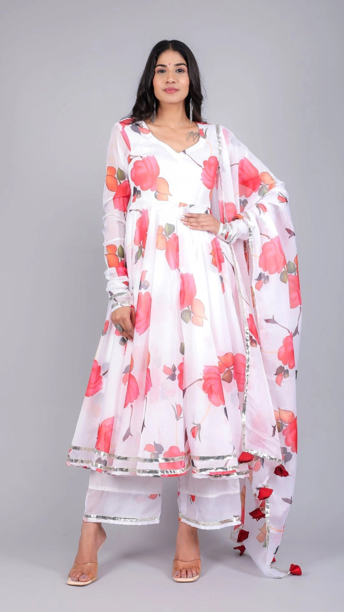 AANCHAL RED PHOOL ORGANZA ANARKALI - Pomcha Jaipur