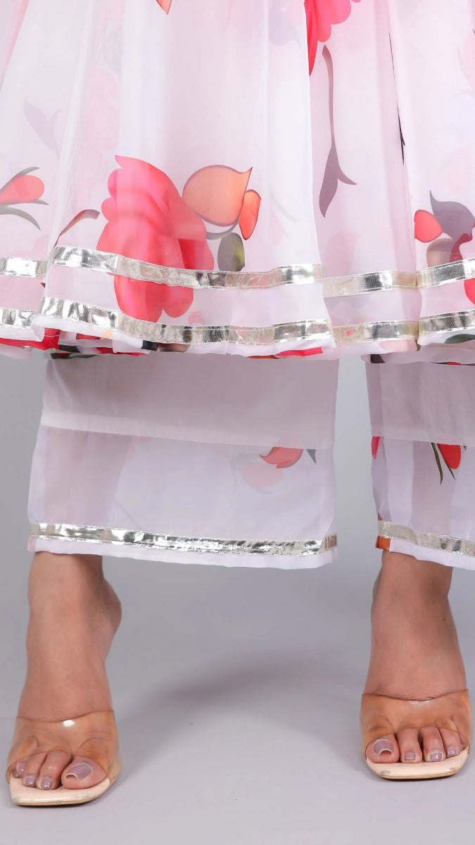 AANCHAL RED PHOOL ORGANZA ANARKALI - Pomcha Jaipur