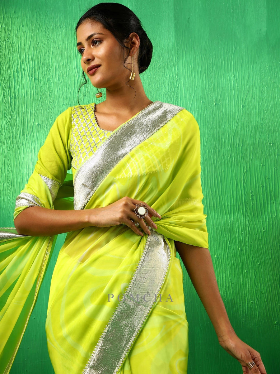 ADAA BRIGHT GREEN ORGANZA SAREE - Pomcha Jaipur