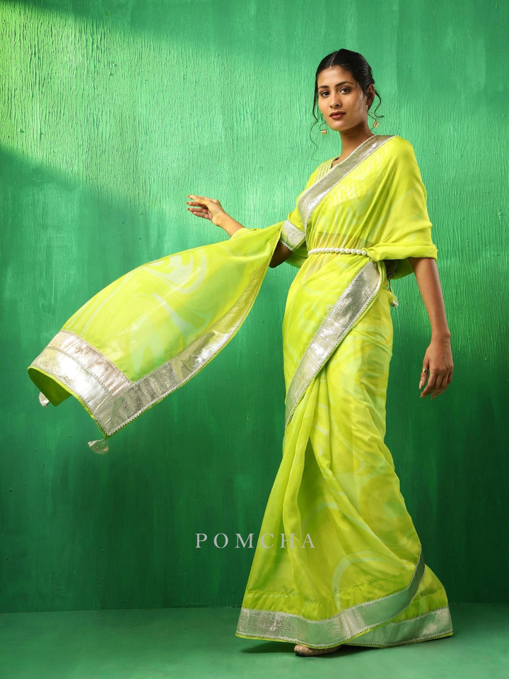 ADAA BRIGHT GREEN ORGANZA SAREE - Pomcha Jaipur