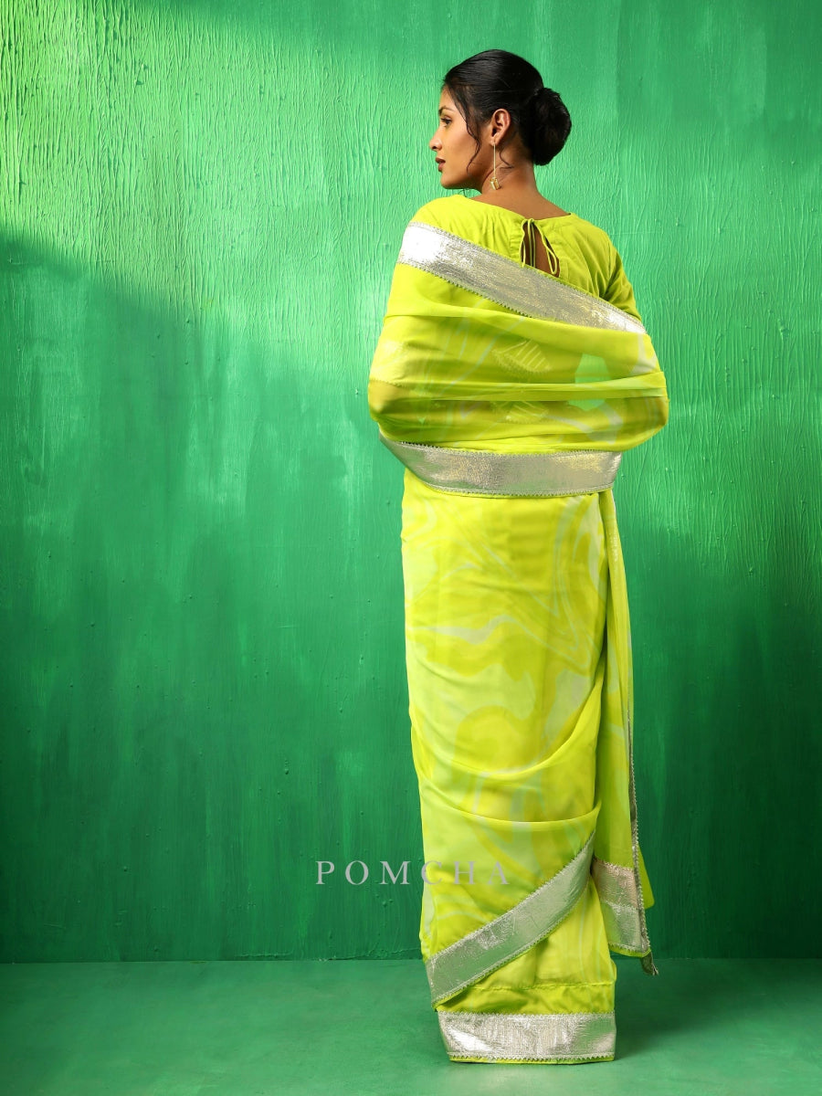 ADAA BRIGHT GREEN ORGANZA SAREE - Pomcha Jaipur