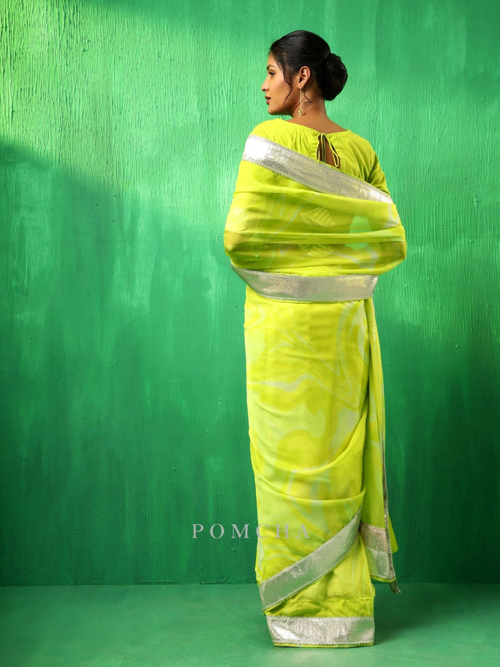 ADAA BRIGHT GREEN ORGANZA SAREE - Pomcha Jaipur