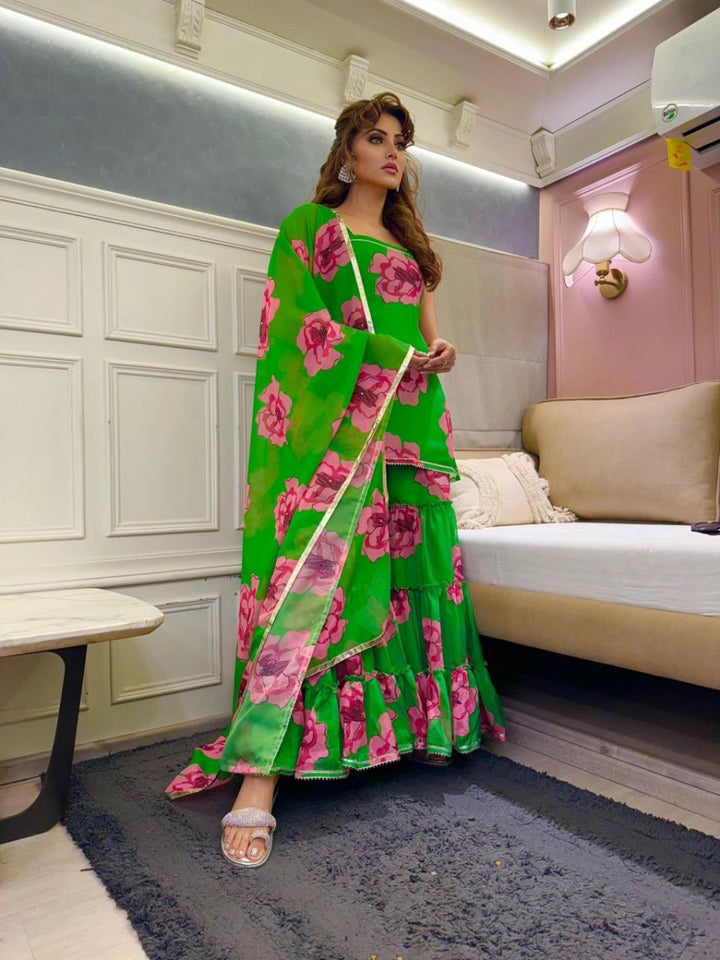 ADAA GREEN CARNATION ORGANZA SHARARA SET - Pomcha Jaipur