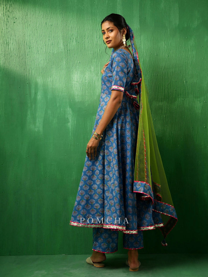 ADAA LOTUS BLUE COTTON ANARKALI SET - Pomcha Jaipur