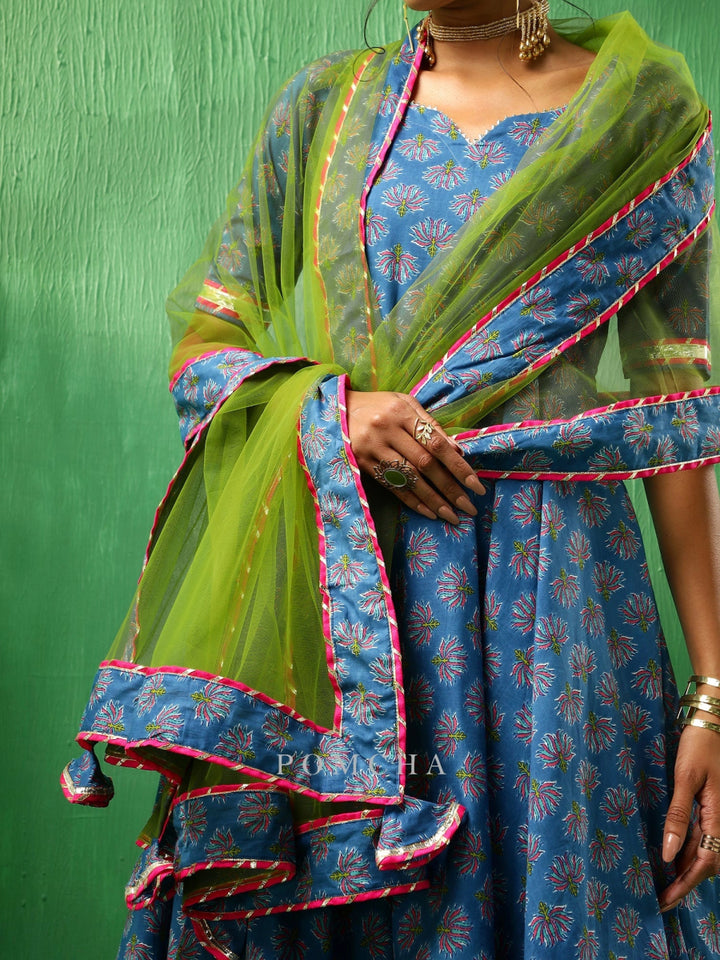ADAA LOTUS BLUE COTTON ANARKALI SET - Pomcha Jaipur