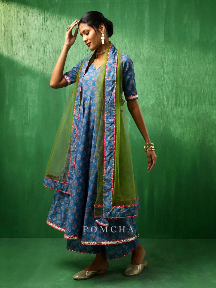 ADAA LOTUS BLUE COTTON ANARKALI SET - Pomcha Jaipur
