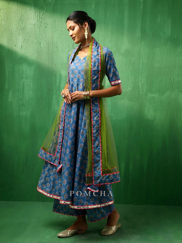ADAA LOTUS BLUE COTTON ANARKALI SET - Pomcha Jaipur