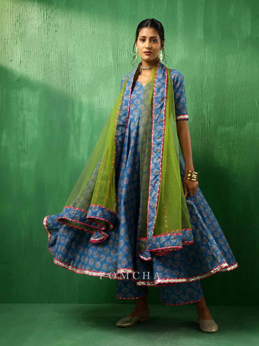 ADAA LOTUS BLUE COTTON ANARKALI SET - Pomcha Jaipur