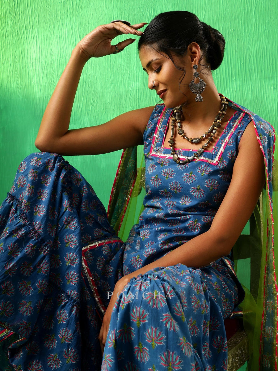 ADAA LOTUS BLUE COTTON SHARARA SET - Pomcha Jaipur