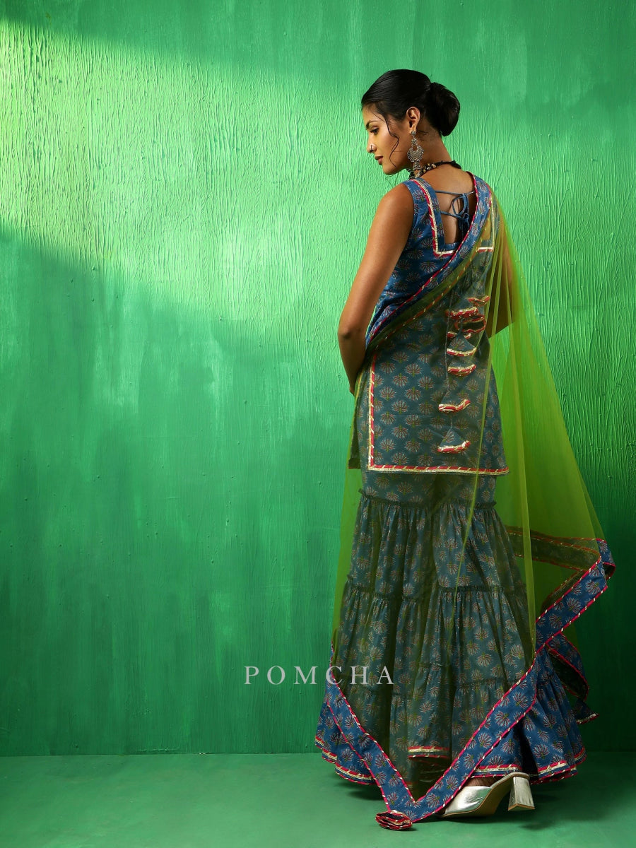 ADAA LOTUS BLUE COTTON SHARARA SET - Pomcha Jaipur