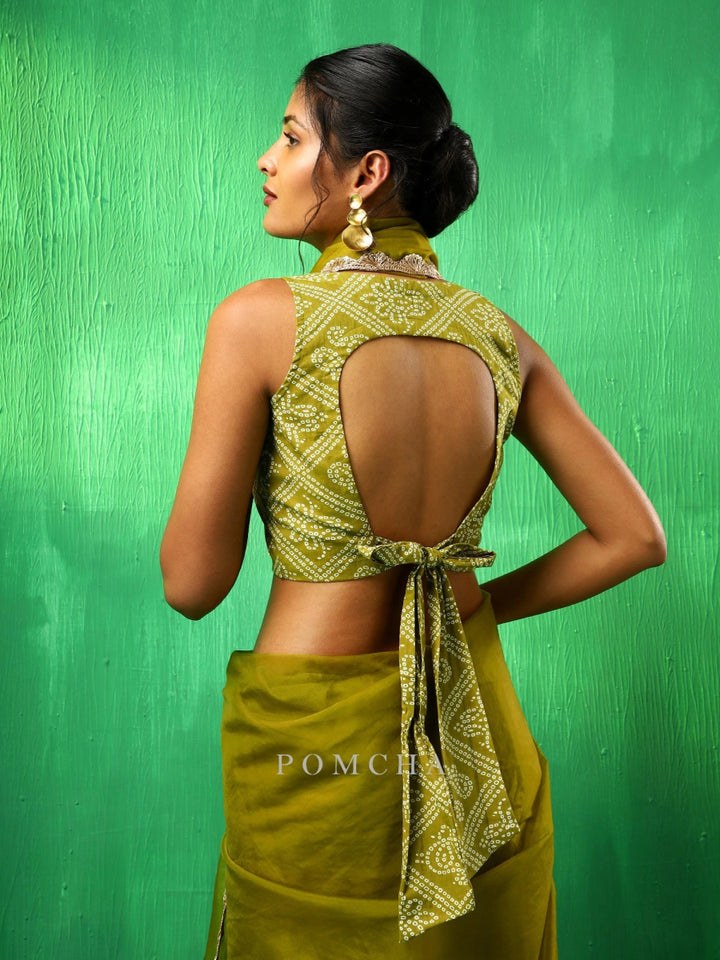 ADAA MEHENDI GREEN ORGANZA SAREE - Pomcha Jaipur