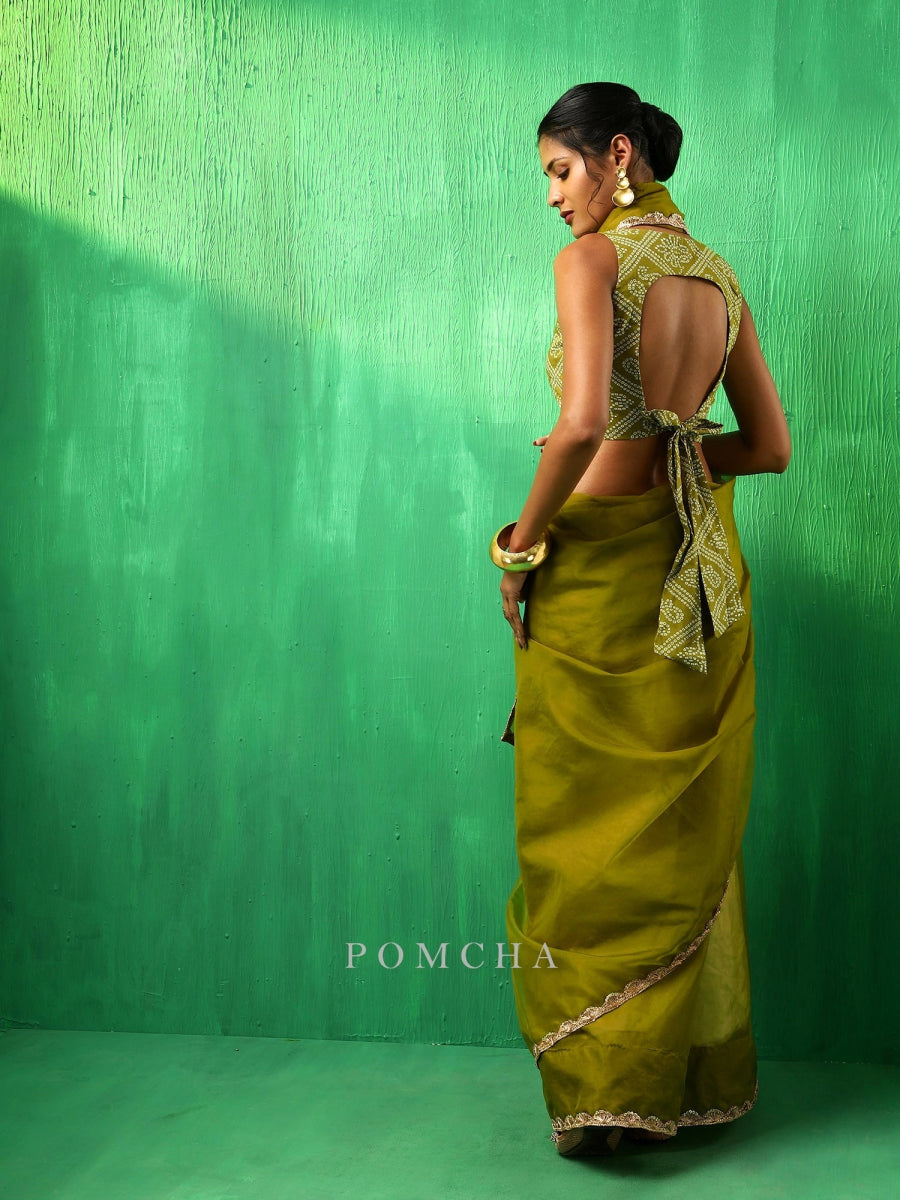 ADAA MEHENDI GREEN ORGANZA SAREE - Pomcha Jaipur