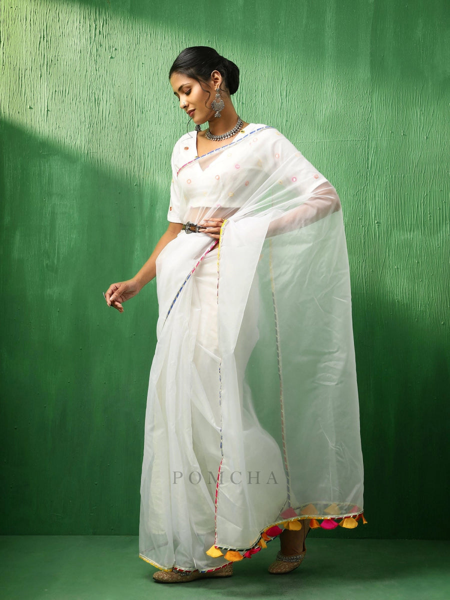 ADAA MIRROR WORK ORGANZA SAREE - Pomcha Jaipur