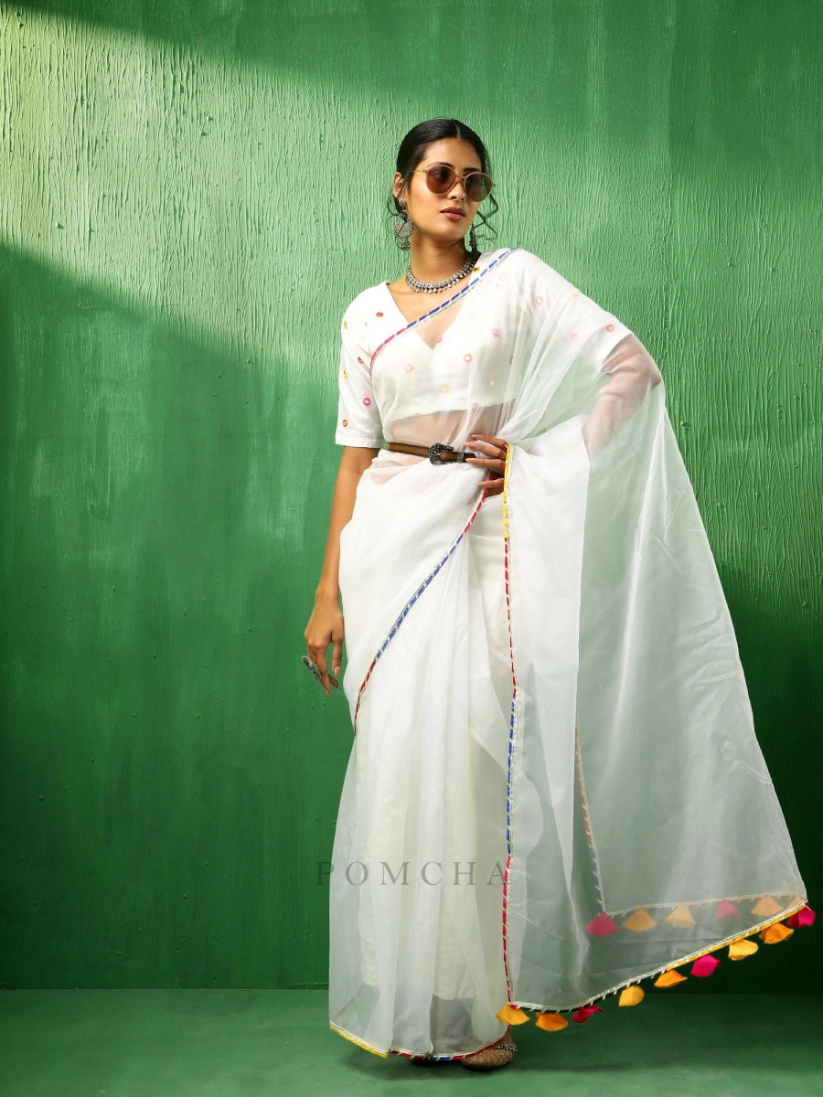 ADAA MIRROR WORK ORGANZA SAREE - Pomcha Jaipur