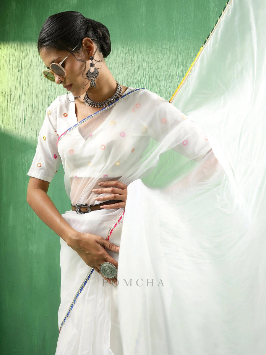 ADAA MIRROR WORK ORGANZA SAREE - Pomcha Jaipur