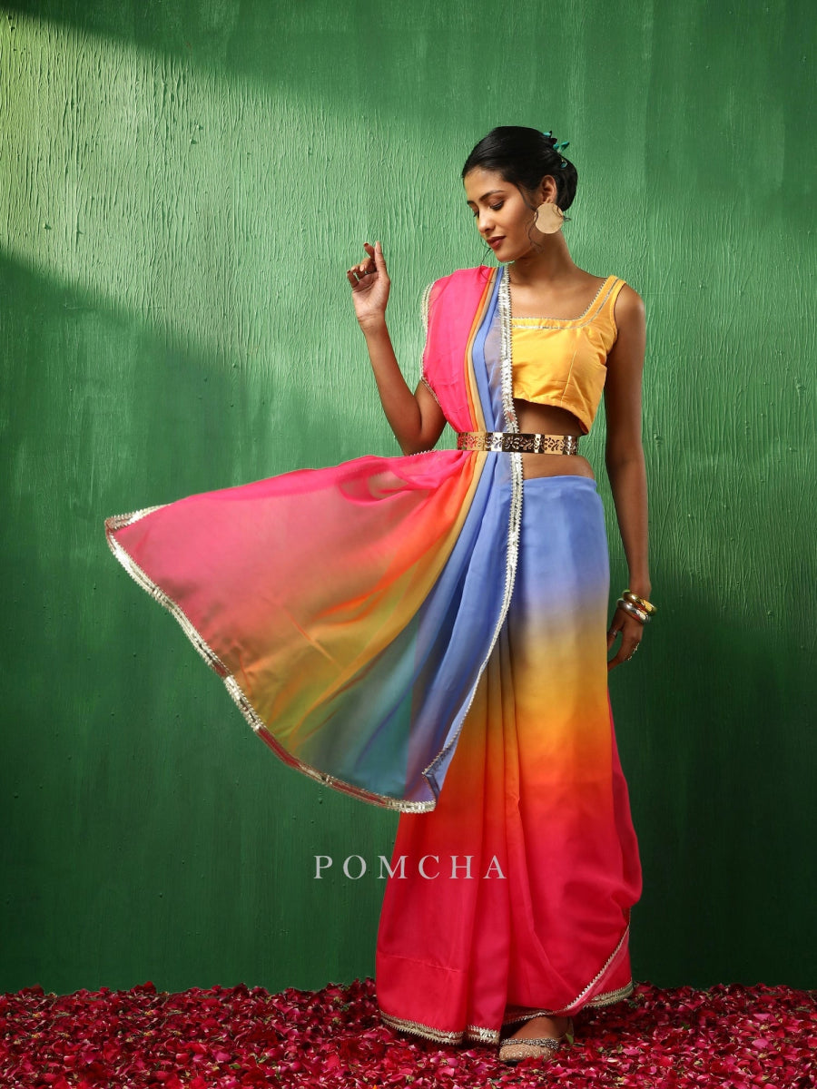 ADAA MULTICOLOR ORGANZA SAREE - Pomcha Jaipur