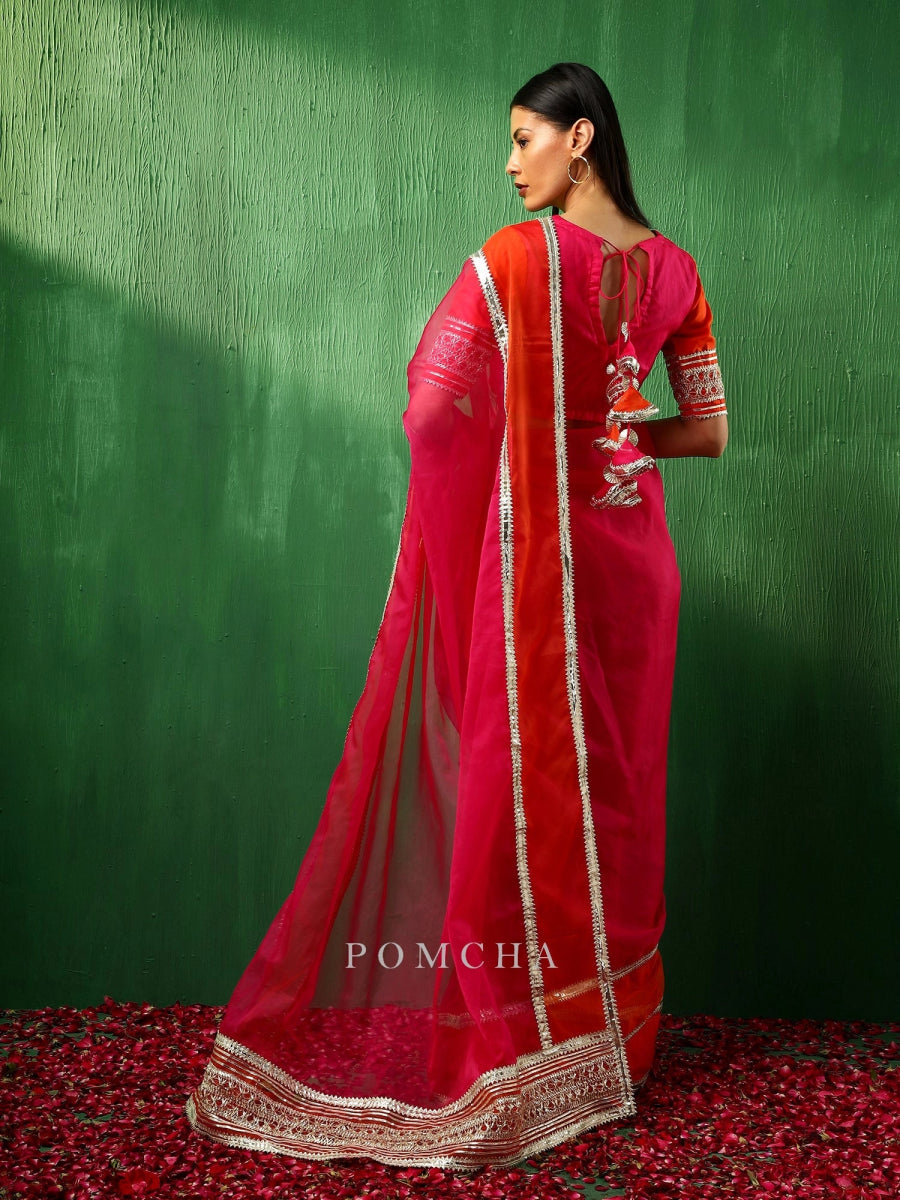 ADAA ORANGE PINK DOUBLE SHADE ORGANZA SAREE - Pomcha Jaipur