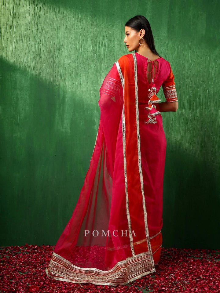 ADAA ORANGE PINK DOUBLE SHADE ORGANZA SAREE - Pomcha Jaipur