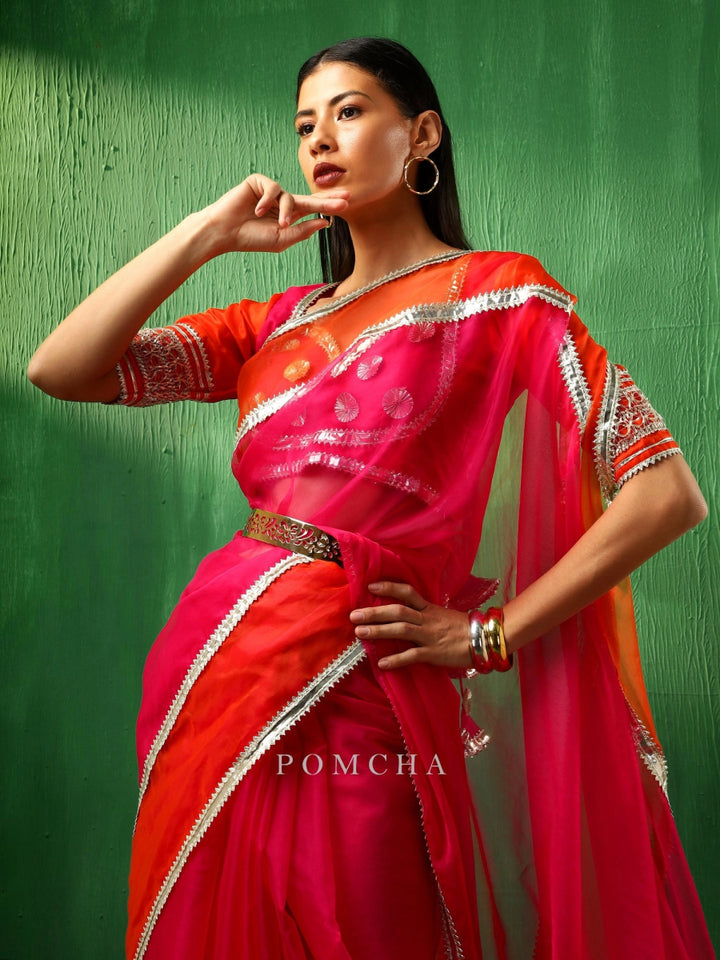 ADAA ORANGE PINK DOUBLE SHADE ORGANZA SAREE - Pomcha Jaipur
