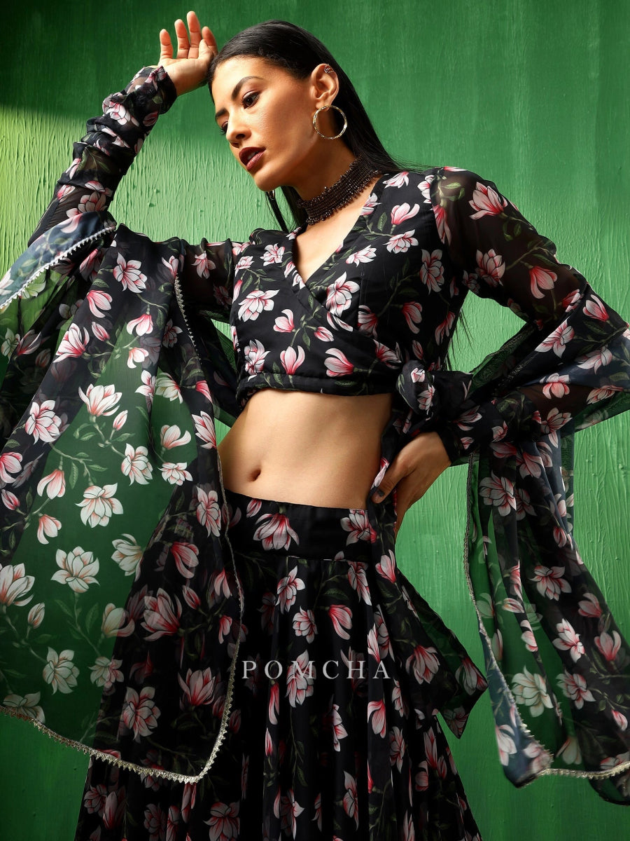 ADAA PINK LOTUS ORGANZA LEHENGA SET - Pomcha Jaipur