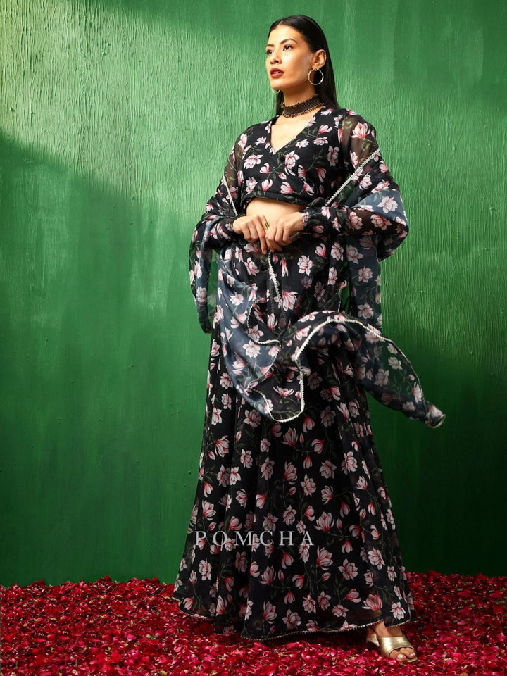 ADAA PINK LOTUS ORGANZA LEHENGA SET - Pomcha Jaipur