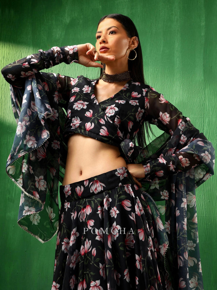 ADAA PINK LOTUS ORGANZA LEHENGA SET - Pomcha Jaipur