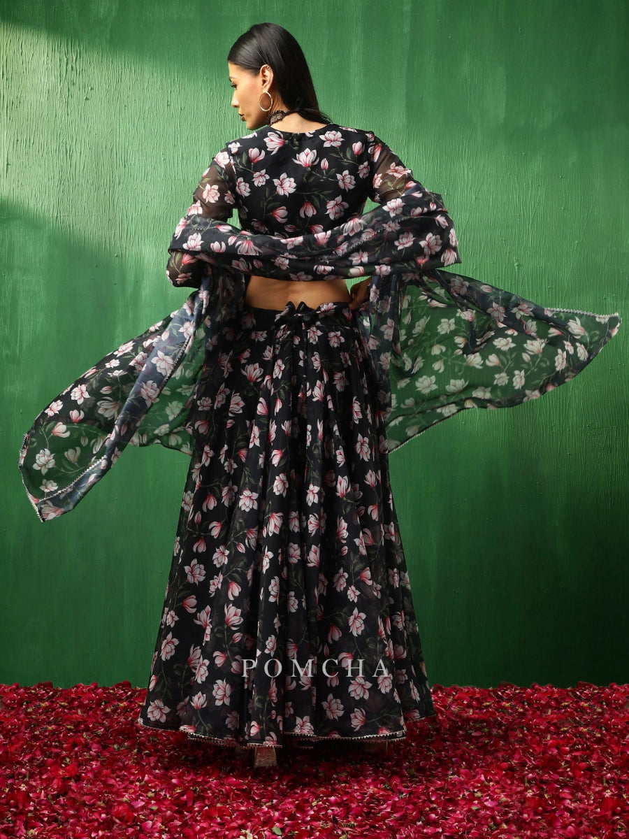 ADAA PINK LOTUS ORGANZA LEHENGA SET - Pomcha Jaipur