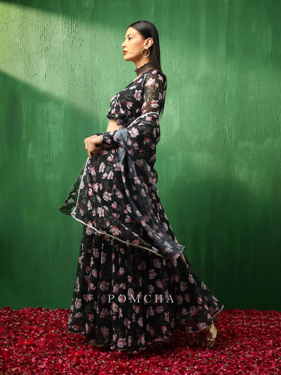 ADAA PINK LOTUS ORGANZA LEHENGA SET - Pomcha Jaipur