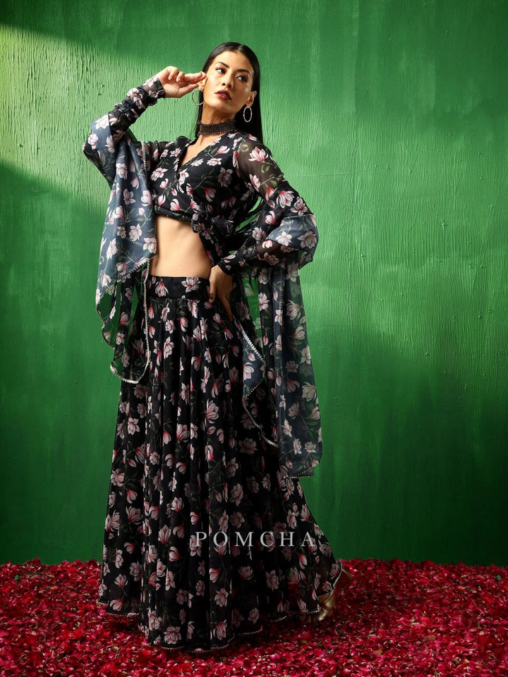 ADAA PINK LOTUS ORGANZA LEHENGA SET - Pomcha Jaipur