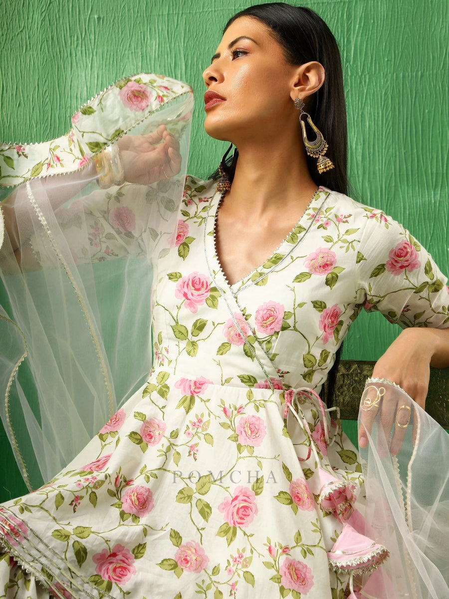 ADAA PINK ROSE COTTON SHARARA SET WITH SOFT NET DUPATTA - Pomcha Jaipur