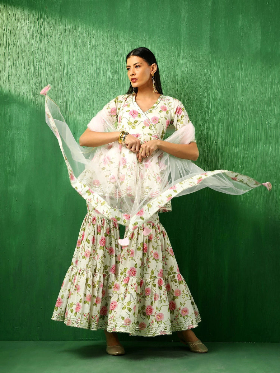 ADAA PINK ROSE COTTON SHARARA SET WITH SOFT NET DUPATTA - Pomcha Jaipur