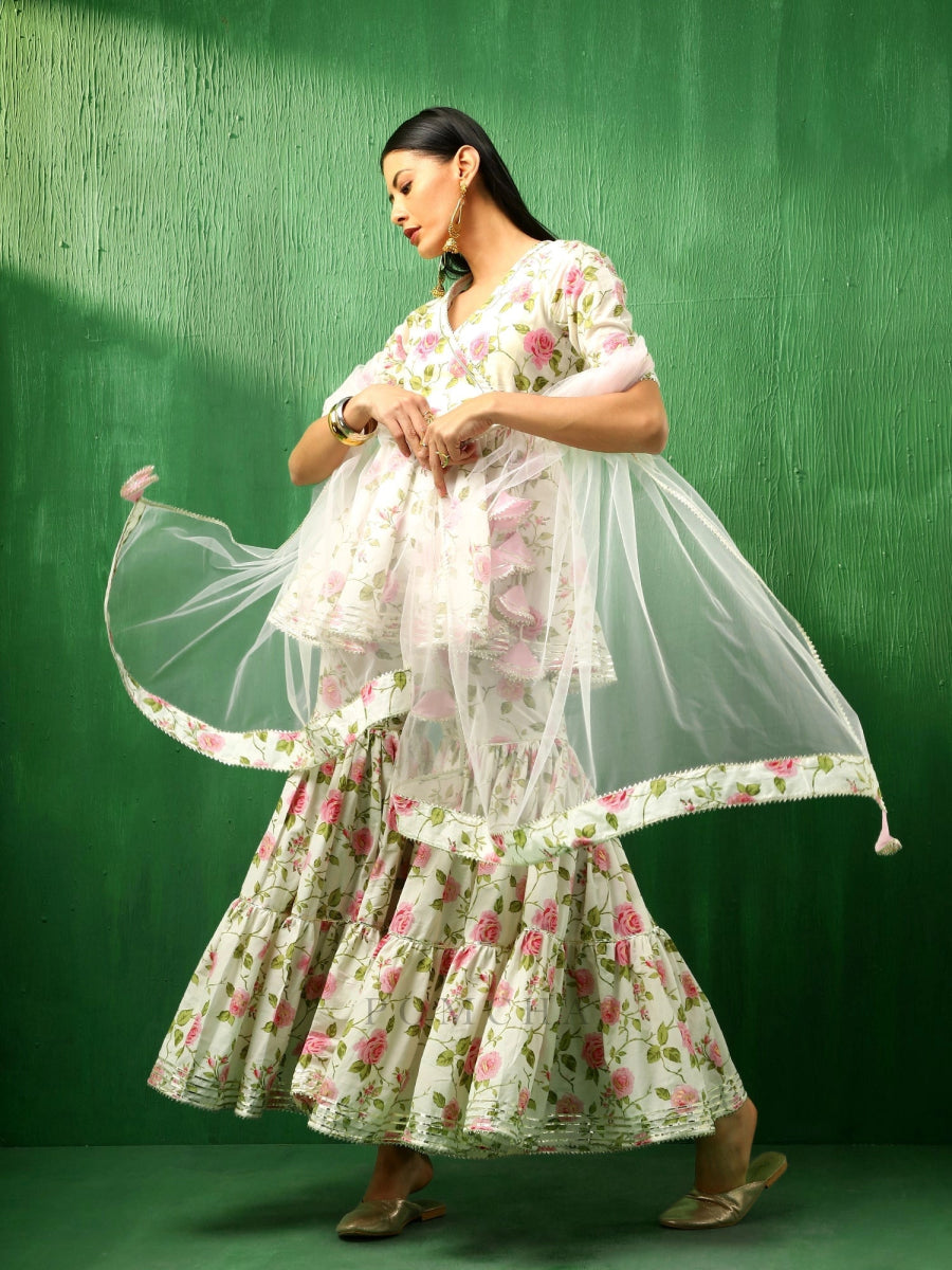 ADAA PINK ROSE COTTON SHARARA SET WITH SOFT NET DUPATTA - Pomcha Jaipur