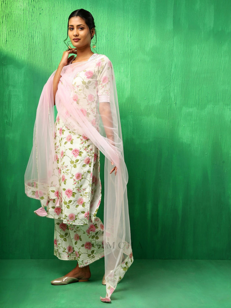 ADAA PINK ROSE COTTON SUIT SET - Pomcha Jaipur