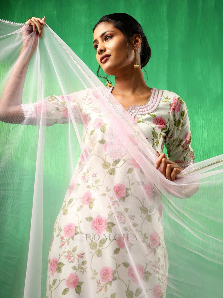 ADAA PINK ROSE COTTON SUIT SET - Pomcha Jaipur