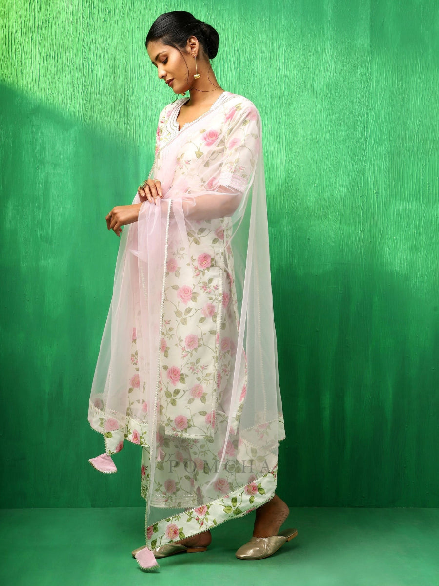 ADAA PINK ROSE COTTON SUIT SET - Pomcha Jaipur