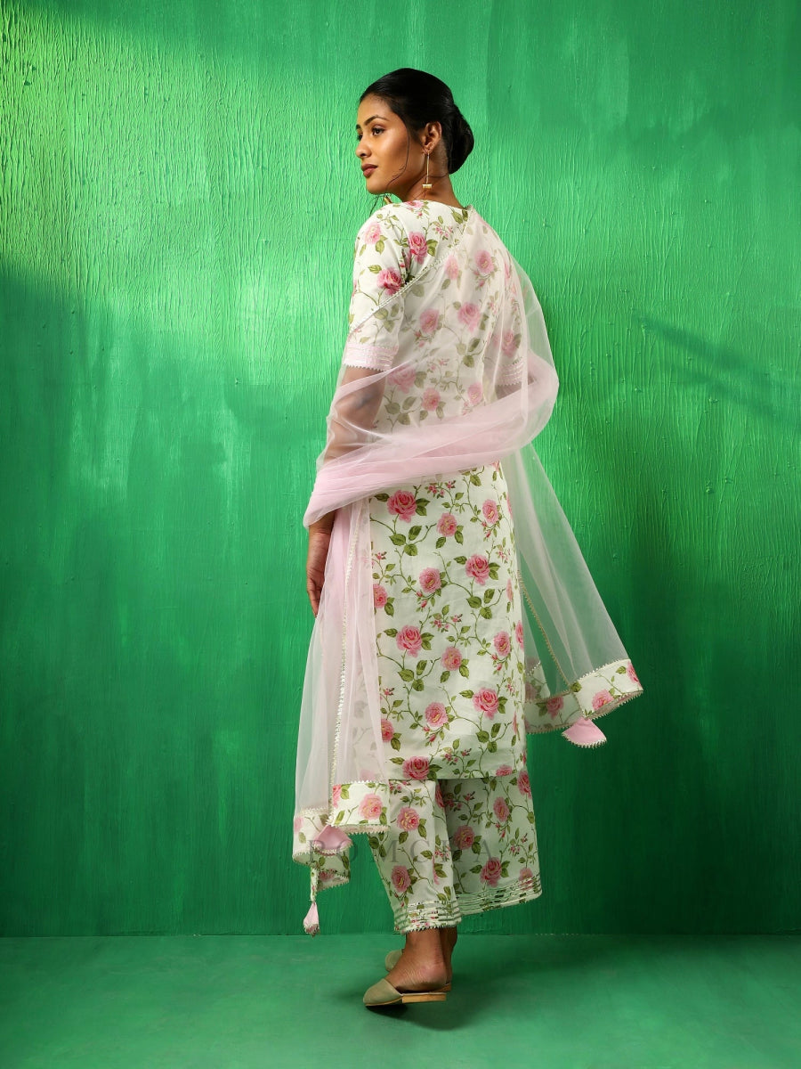ADAA PINK ROSE COTTON SUIT SET - Pomcha Jaipur