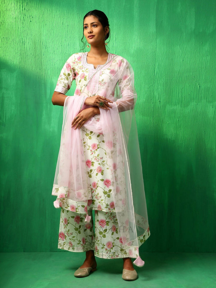 ADAA PINK ROSE COTTON SUIT SET - Pomcha Jaipur