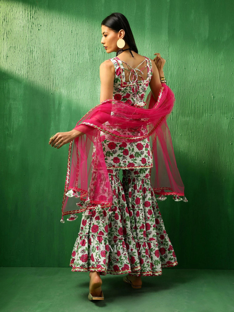 ADAA PINK WHITE COTTON SHARARA SET - Pomcha Jaipur