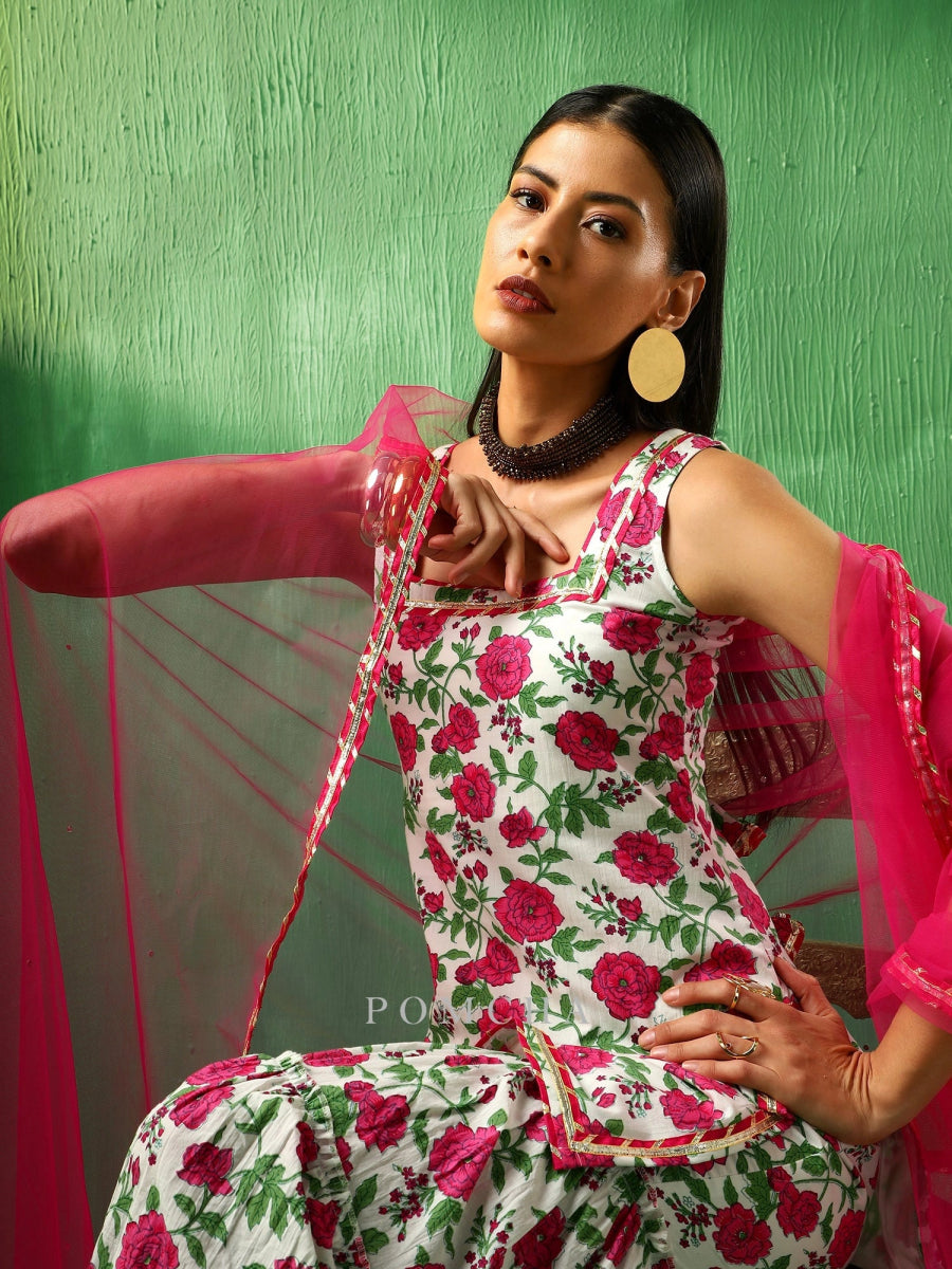 ADAA PINK WHITE COTTON SHARARA SET - Pomcha Jaipur