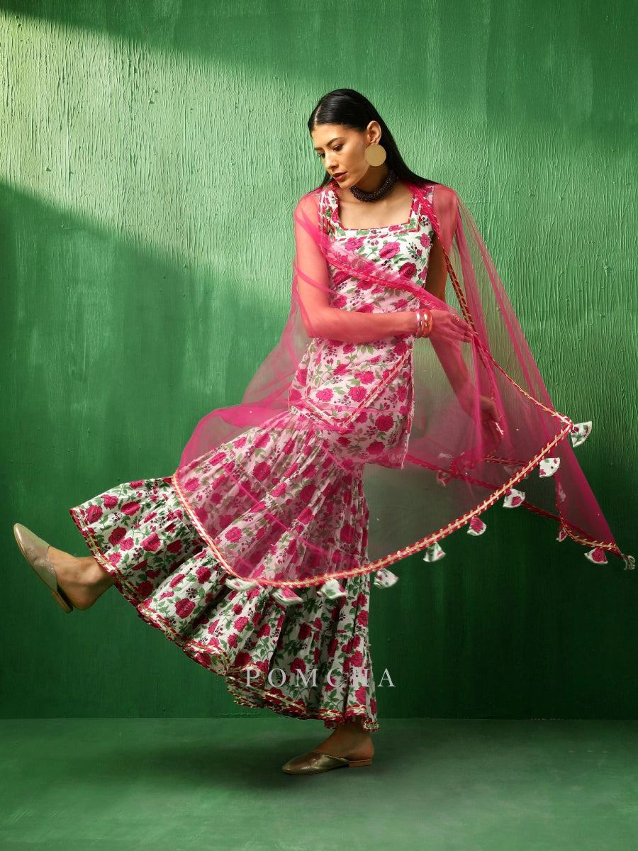 ADAA PINK WHITE COTTON SHARARA SET - Pomcha Jaipur