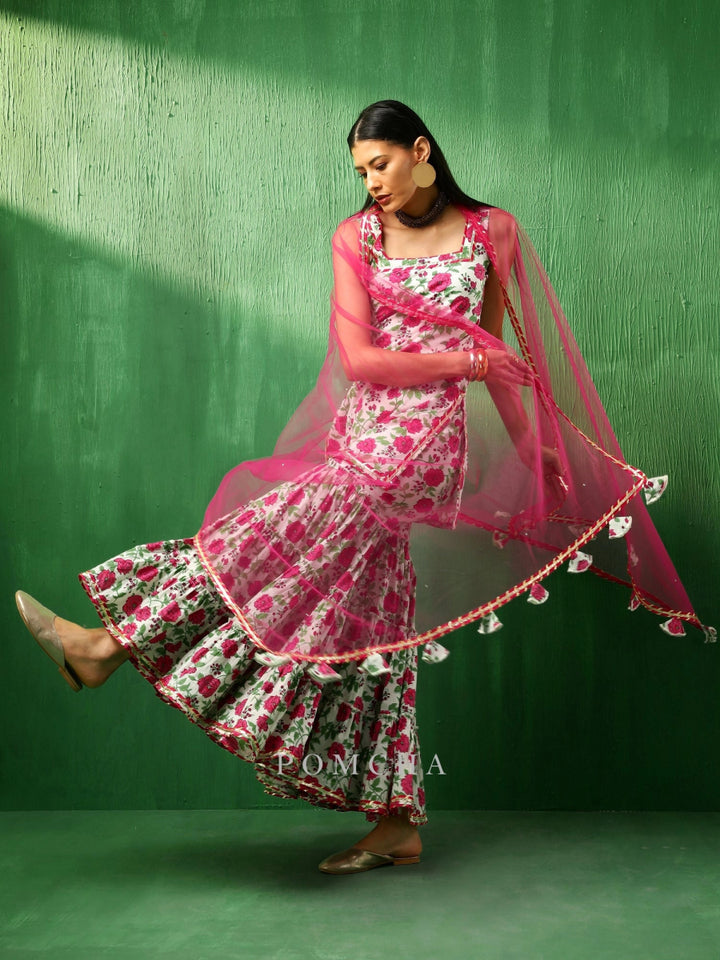 ADAA PINK WHITE COTTON SHARARA SET - Pomcha Jaipur