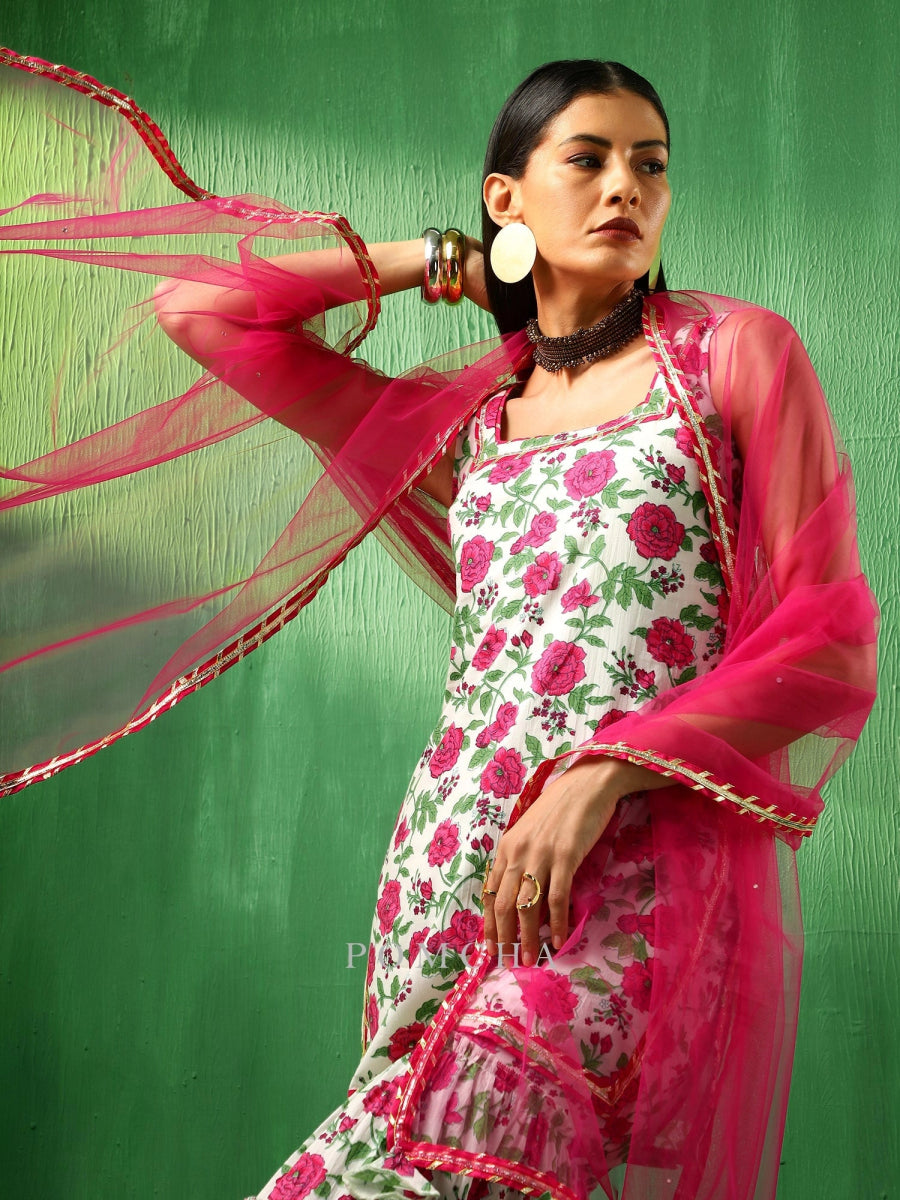 ADAA PINK WHITE COTTON SHARARA SET - Pomcha Jaipur