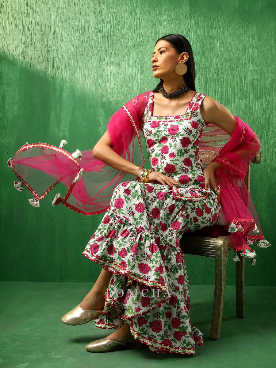 ADAA PINK WHITE COTTON SHARARA SET - Pomcha Jaipur