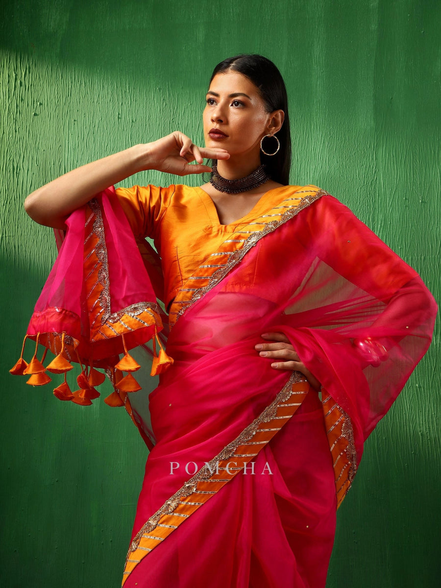 ADAA RANI PINK ORGANZA SAREE - Pomcha Jaipur