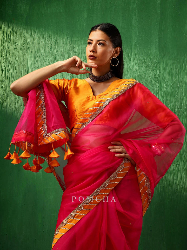 ADAA RANI PINK ORGANZA SAREE - Pomcha Jaipur