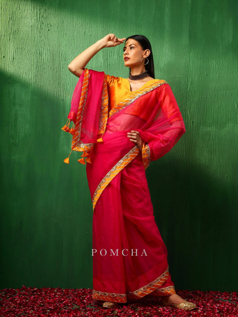 ADAA RANI PINK ORGANZA SAREE - Pomcha Jaipur
